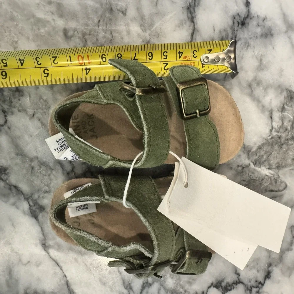 Janie and Jack Sandals Baby 6-12M GREEN Suede ~ Leather Buckle Strap Summer NWT